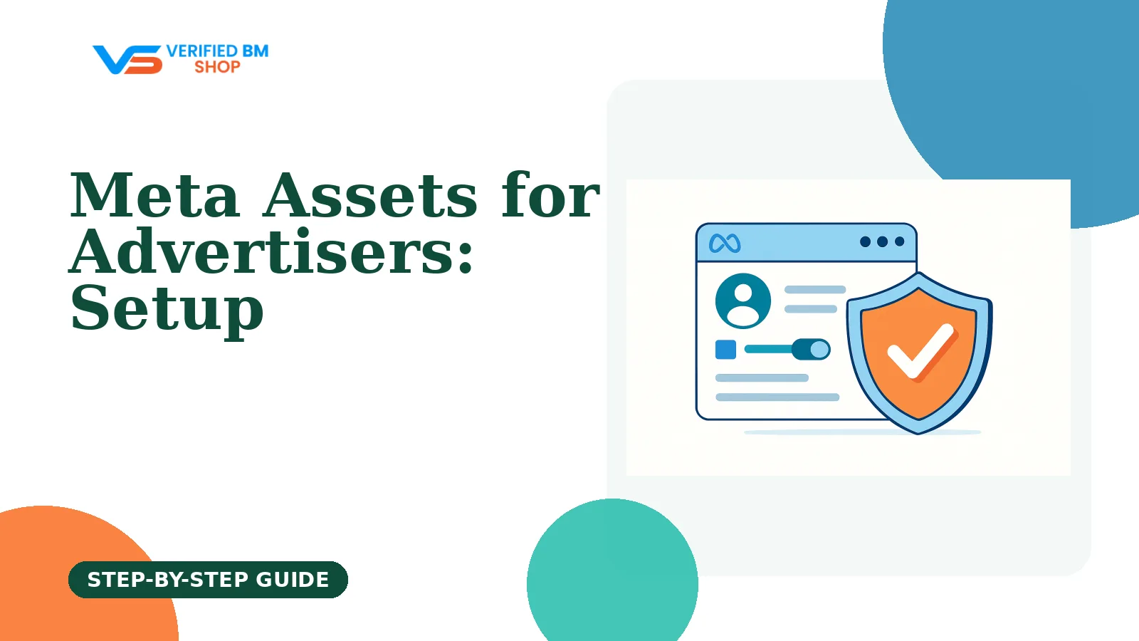 Illustration showing a shield in front of a secure account interface, for an article on Meta Assets for Advertisers: Setup.