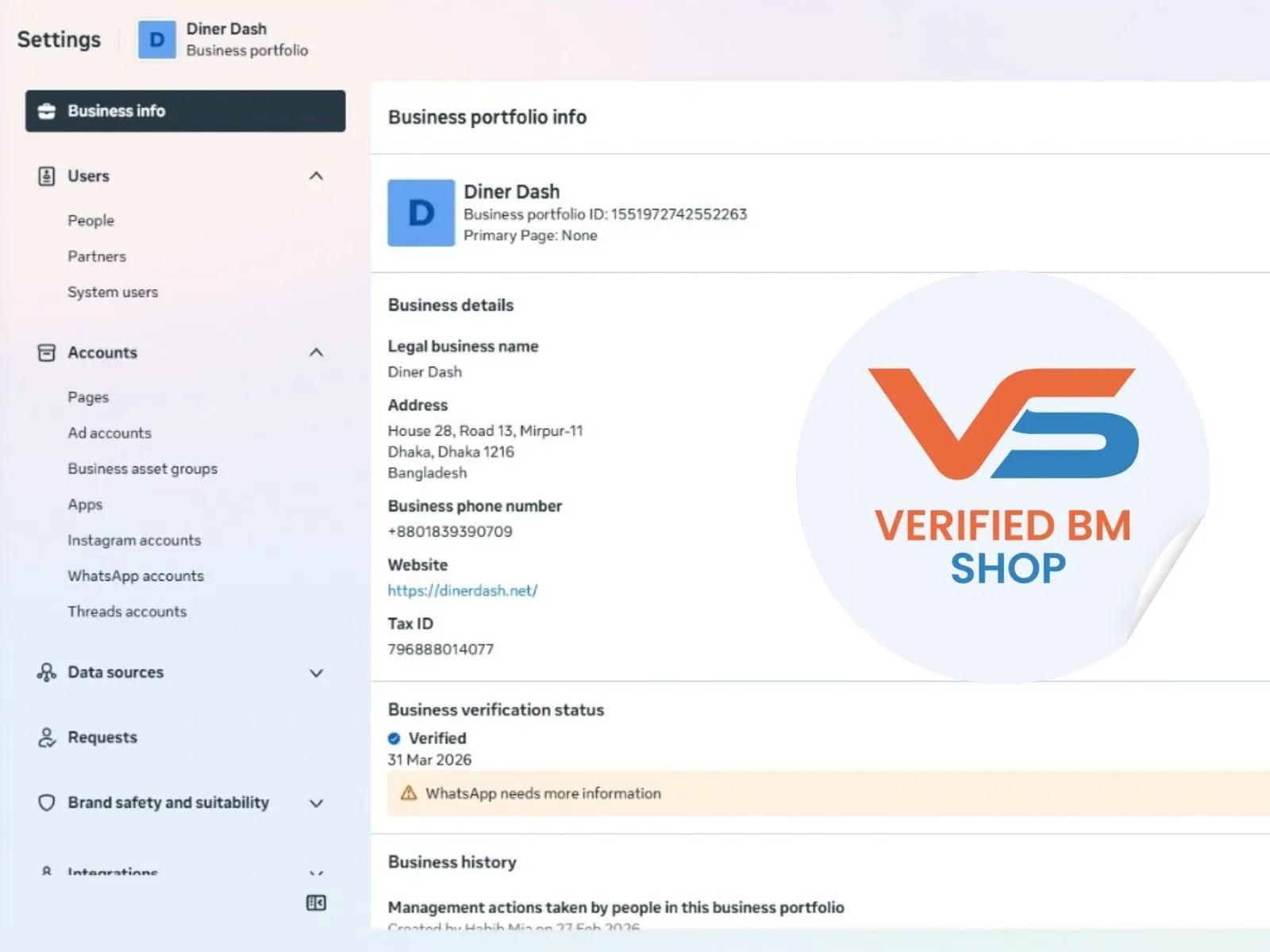 Verified BM 1 - Verified Meta Business Manager view 6