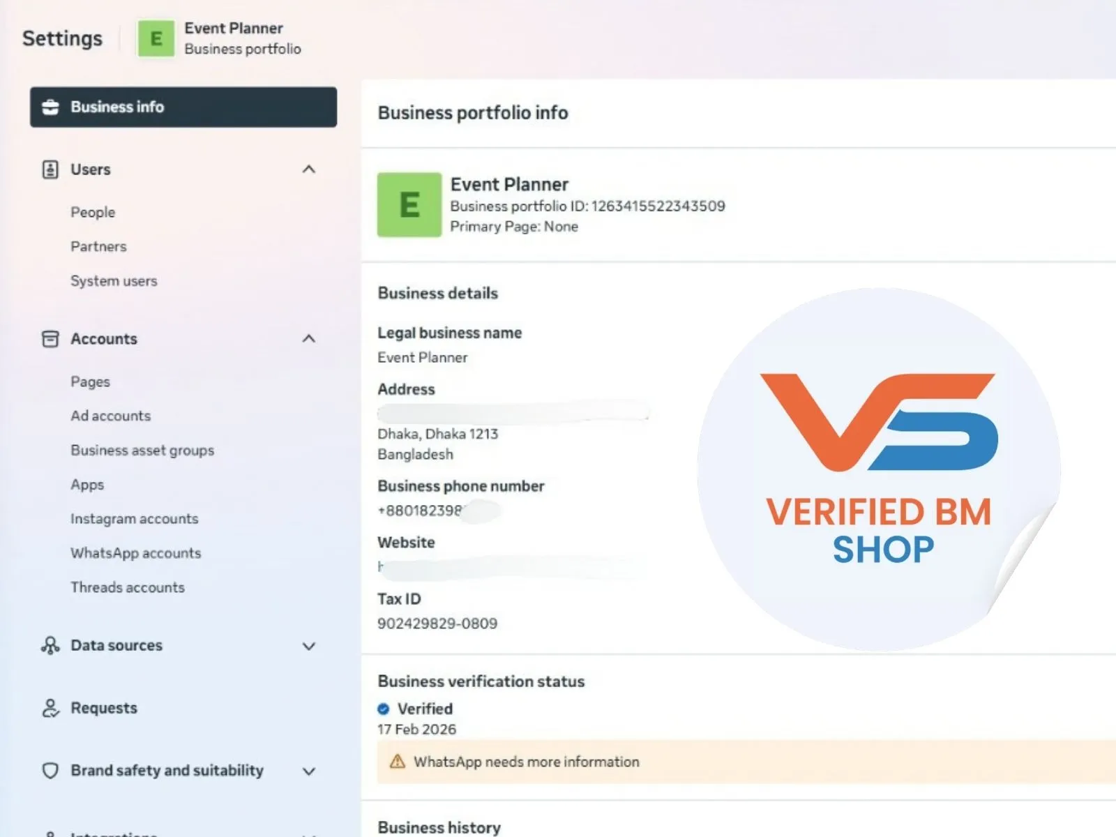 Verified BM 1 - Verified Meta Business Manager view 5