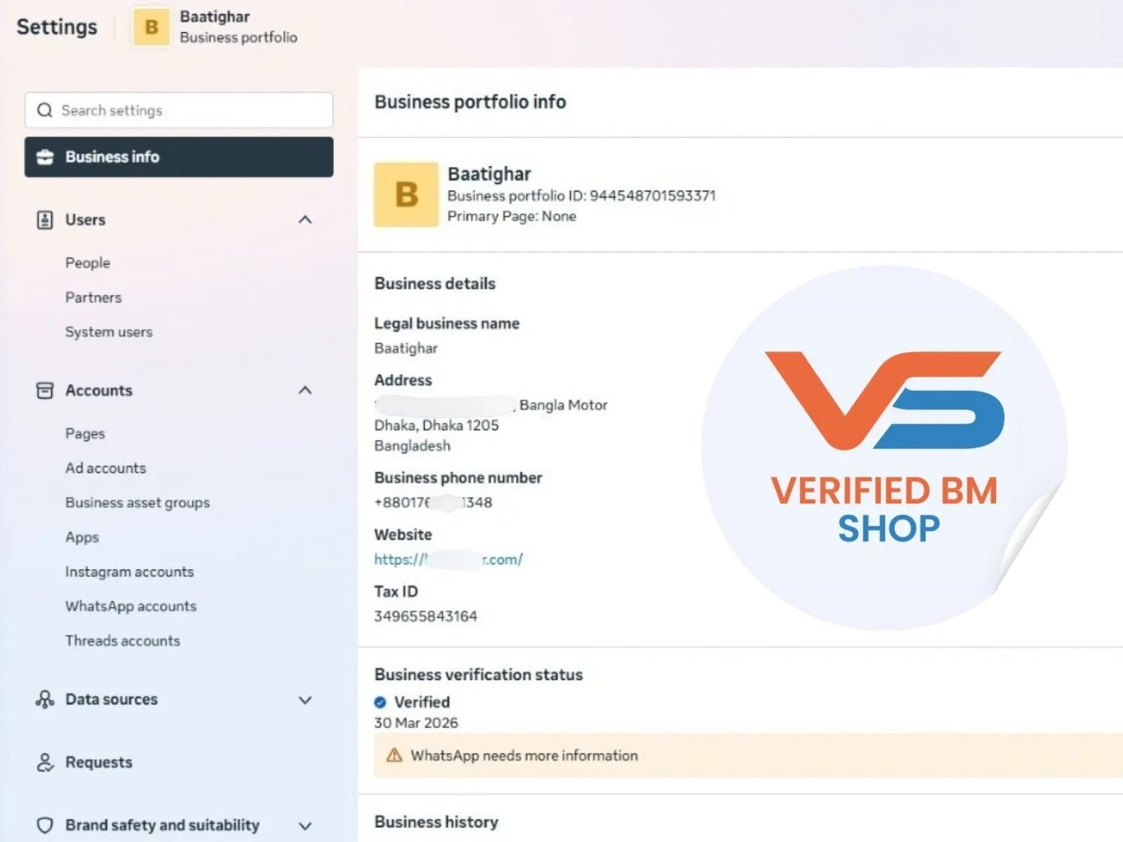 Verified BM 1 - Verified Meta Business Manager view 4