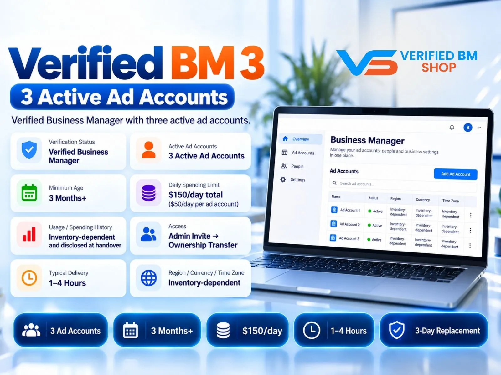 Verified BM 3 - 3 Active Ad Accounts