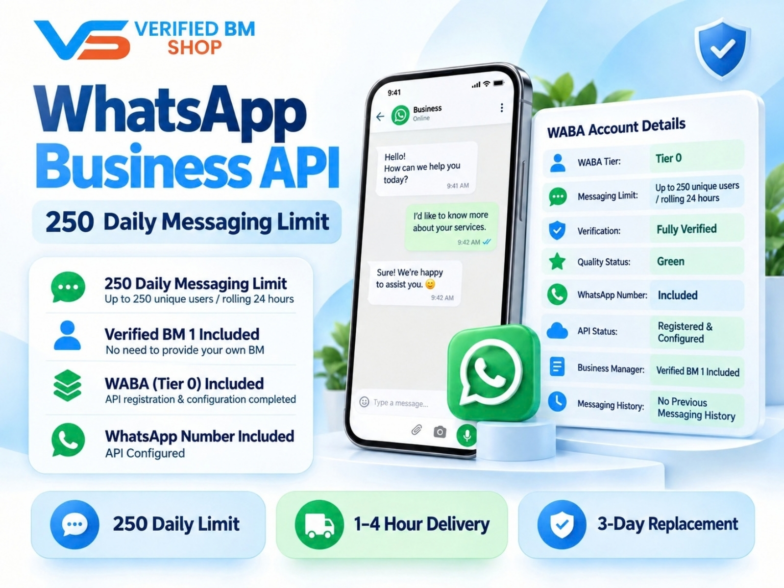 WhatsApp API 250 | WABA 250 | VERIFIED BM SHOP